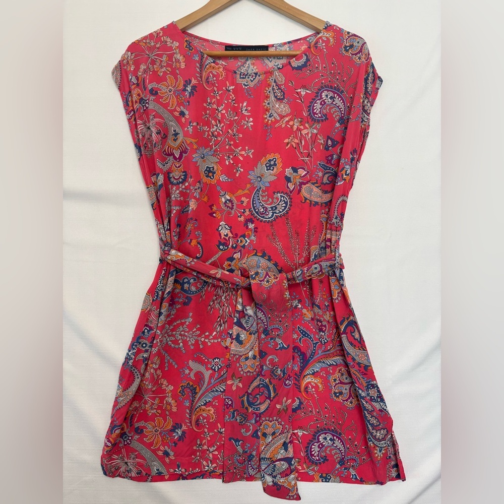 ZARA BASIC Pink Floral Shift Mini Dress Size Medium
